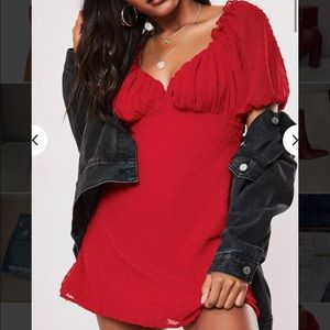 Missguided red Dobby milkmaid skater dress